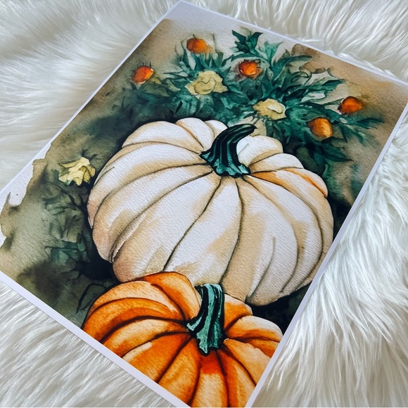 Wall Art Watercolor Floral Pumpkins Print Poster Card Unframed - Picture 9 of 10